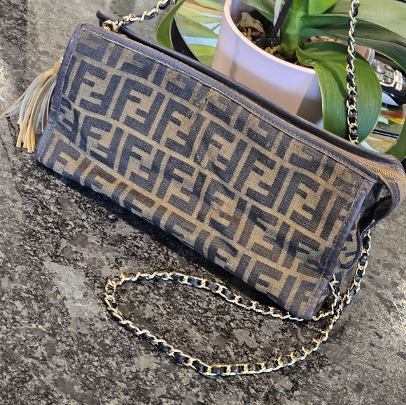 Fendi FF Zucca Canvas Baguette Clutch w Crossbody Chain, Insert, & Charms Added - Picture 10 of 14